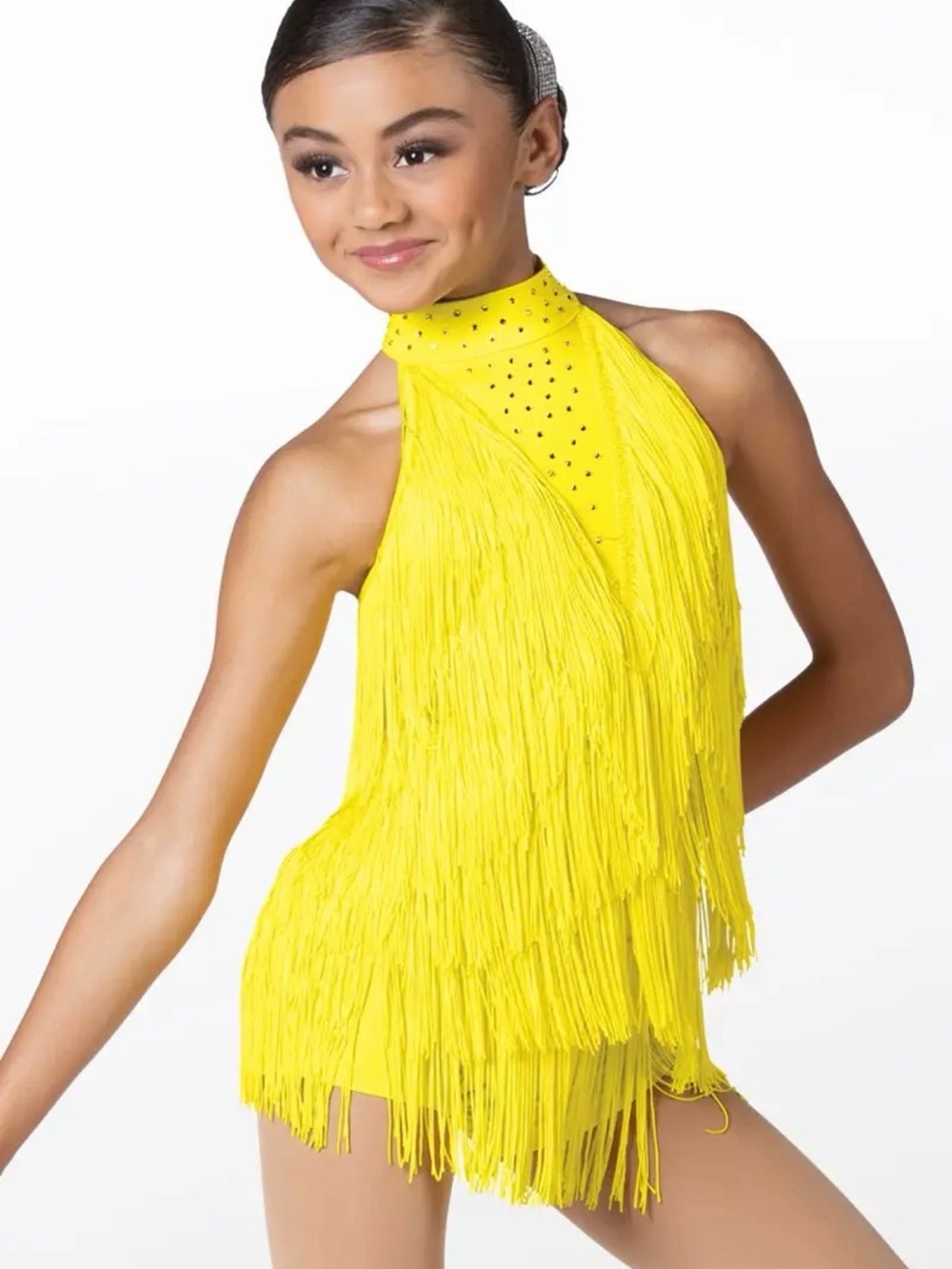 Weissman IC Studio Elite Spice Up Your Life Yellow Fringe Halter Dance Costume